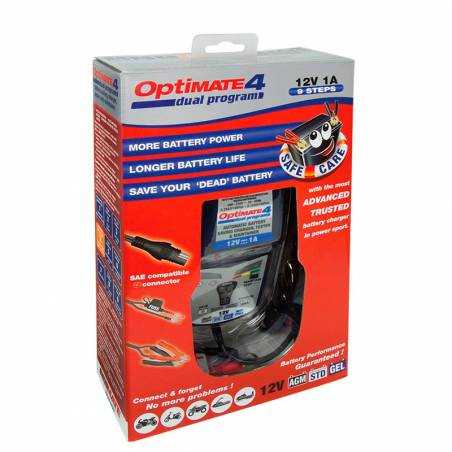 Cargador y mantenedor de baterías OPTIMATE 12 voltios para su moto.